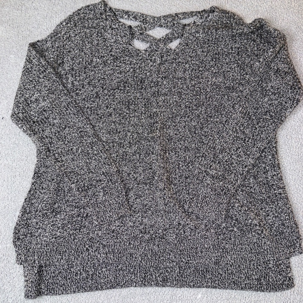 Lane Bryant Womens Sweater Plus Size 18/20 Black White Knit Criss‎ Cross Back